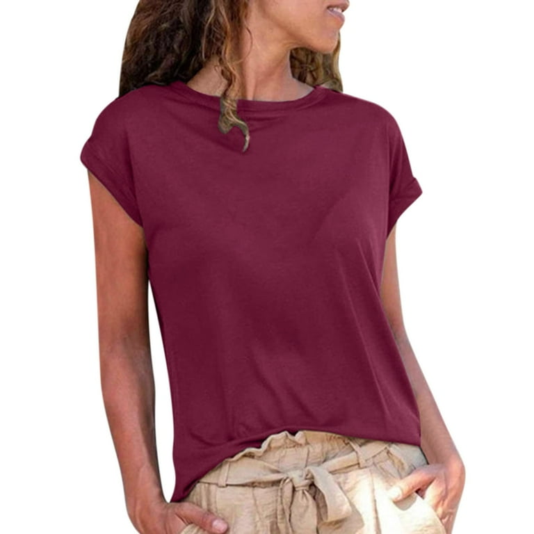 HSMQHJWE Extra Long Workout Shirts For Women Cotton Blend Womens Shirts Women Solid Tee Short Sleeve Tee Tops Shirts Causal Tee Blouses Long Sleeve
