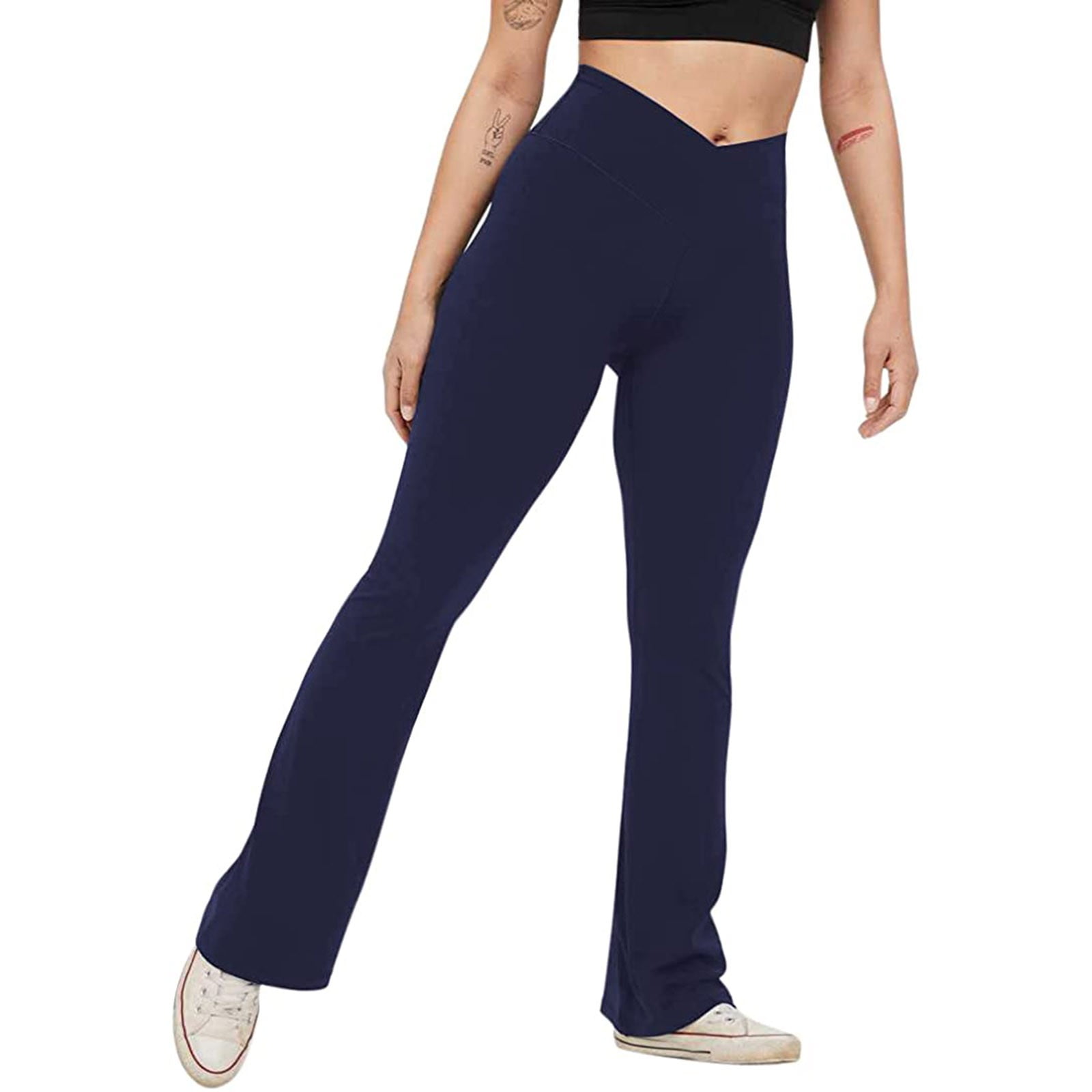 TOWED22 Womens High Waist Flare Leggings, Wide Leg Bootcut Yoga Pants with  Pockets Soft Lounge Casual(Navy,S) 