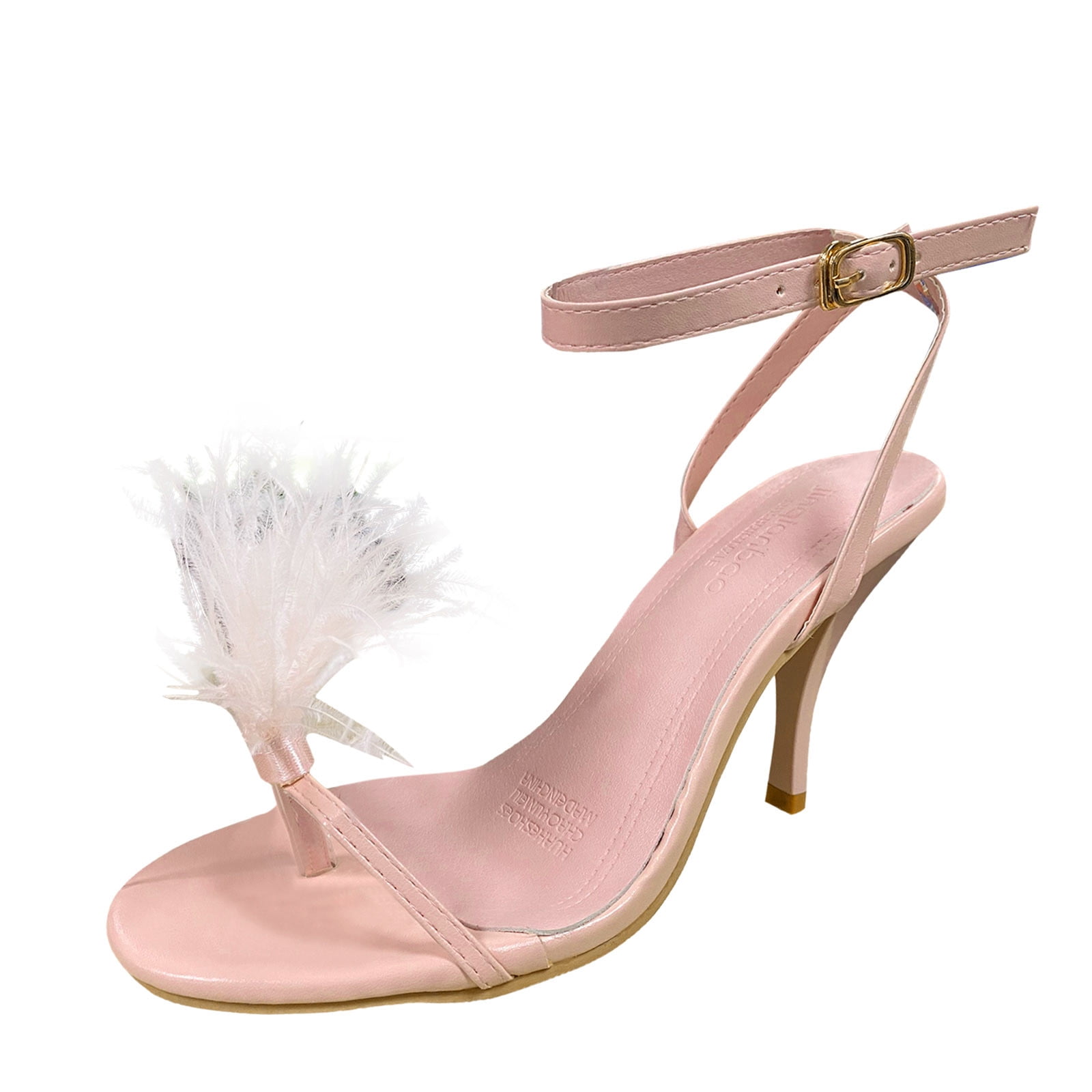 Women's High Heels Sandals Fluffy Feather Open Toe Ankle - Temu
