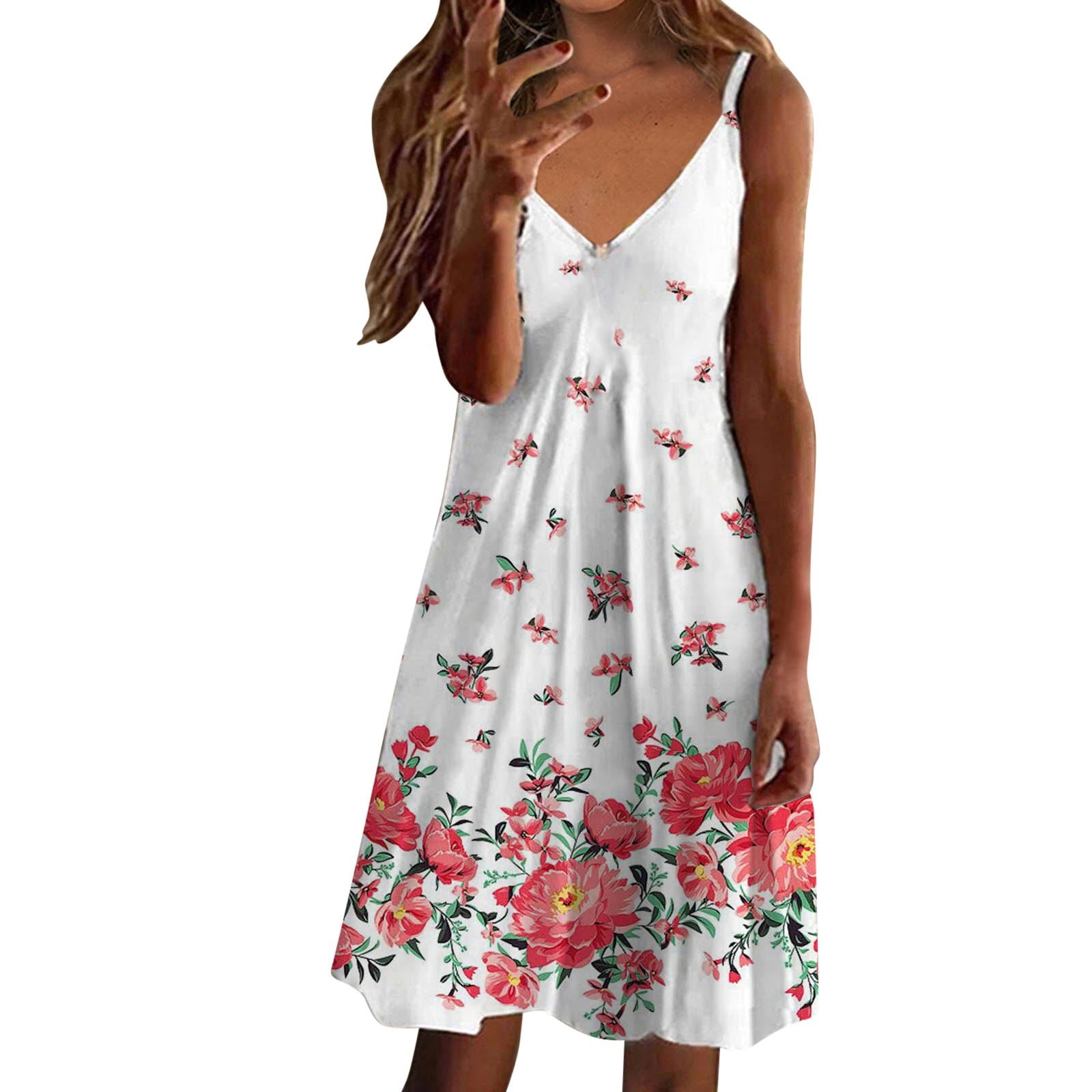 HSMQHJWE Funeral Outfit For Women Tunic Long Sleeve Womens Fashion Casual  Boho Floral V Neck Midi Dress Sleeveless Ladies Summer Beach Sundress  Ruched