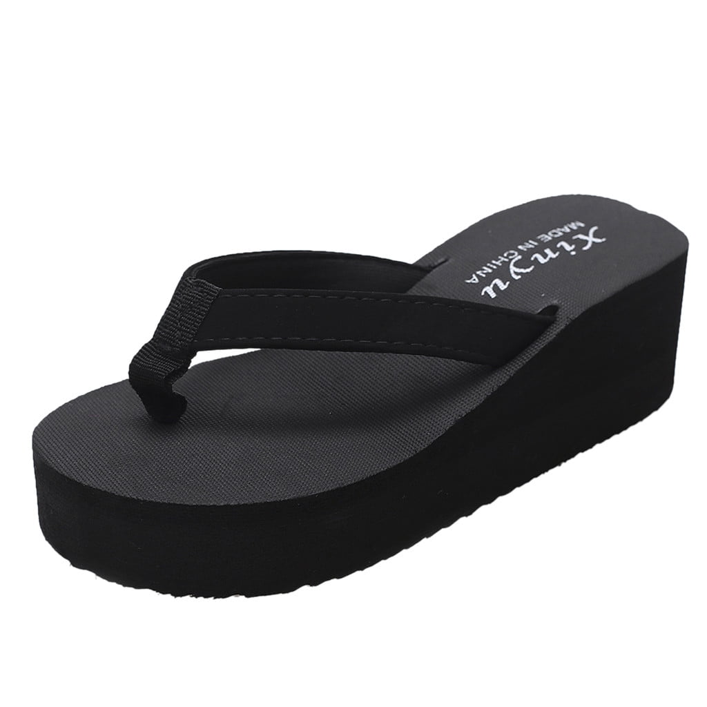  STQ Womens Flips Flops with Yoga Mat Quick Dry Thong Sandals  for Water,Shower,Vacation All Black US 6