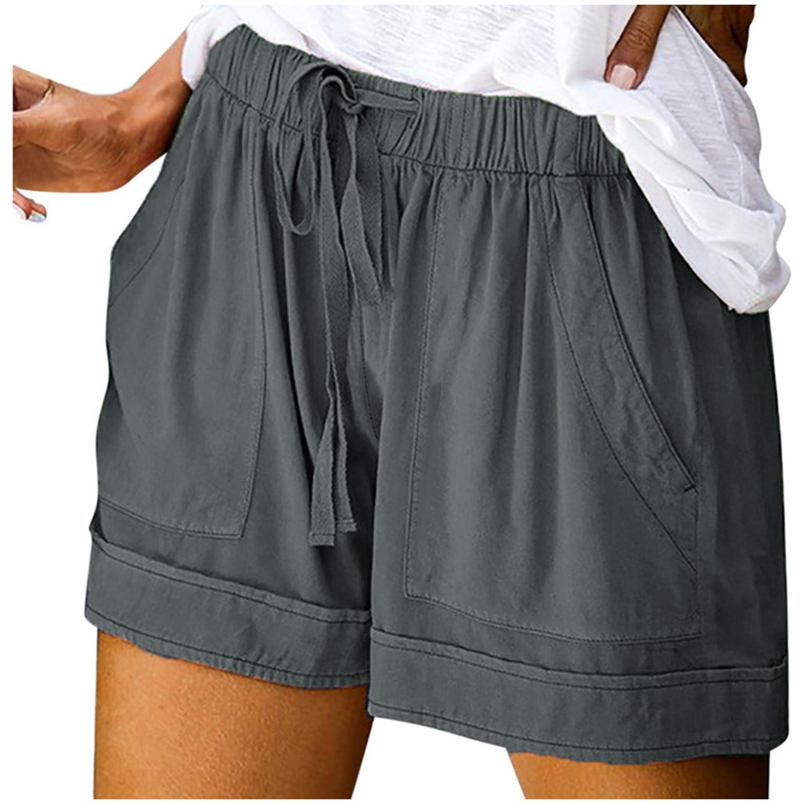 HSMQHJWE Hotty Hot Shorts Womens Knit Shorts With Elastic Waist Pants  Shorts Splice Womens Loose Pocketed Drawstring Waist Comfy Elastic Casual  Pants