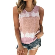 HSMQHJWE Icyzone Workout Tank Tops For Women Camisole Women Stretch Color Casual Fashion Tops（S 5Xl） Tie Dye Womens Crew Neck Sleeveless Tanks Block Women'S Blouse Toddler