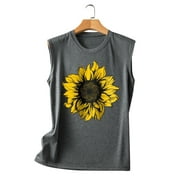 HSMQHJWE Icyzone Workout Tank Tops For Women Loose Top Women Women Casual Sunflower Printing Sleeveless Top Shirt O Neck Vest Tank Shirts Tunic Fashion Blouse Top 10 Star