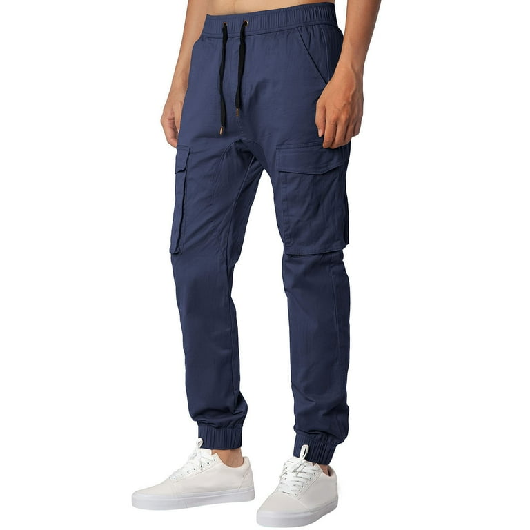 HSMQHJWE Joggers For Men Heavy Sweatpants For Men Mens Four Seasons Street Leisure Sports Multi Pocket Drawstring Strap Solid Color Woven Cargo Pants