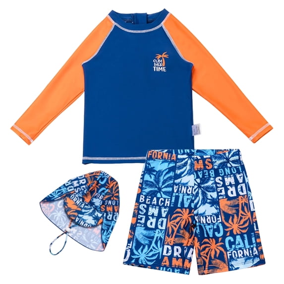 HSMQHJWE Kids Boys Three Piece Rash Guard Swimsuit Bathing Suit Long Sleeve Sunsuit Long Pants Swimwear Set with Cap (2-16 Years)