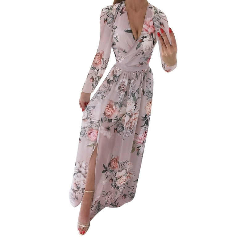HSMQHJWE Lace Romper Dress For Women Plus Size Dress For Women Casual Women Long Sleeve V Neck Chiffon Print Boho Dress Elegant Flower Fashion Dress
