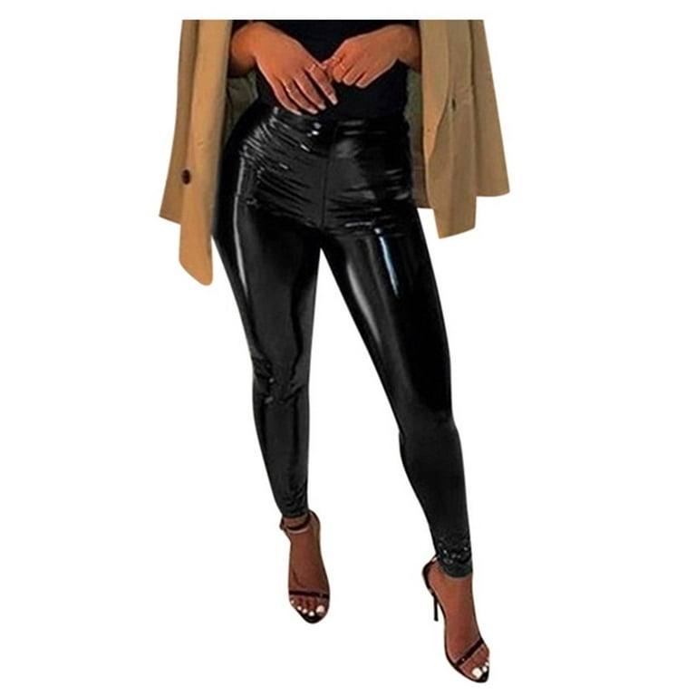 Curvy Girls Stylish Plus Size Leather Look Black Trousers UK 12 14