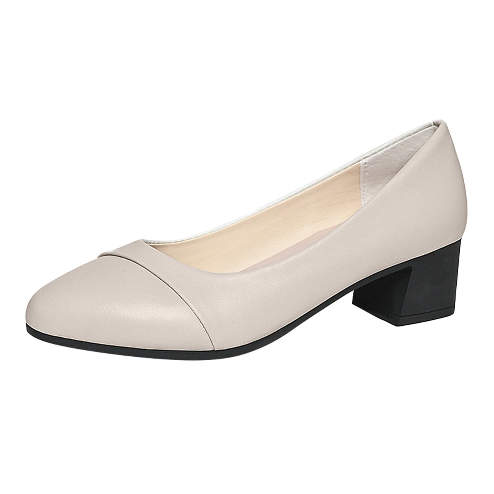 HSMQHJWE Low Heel Pump Shoes Women's Closed Toe Dressy Pump Formal Block  Heeld Shoes for Party Wedding Leather White,7.5 - Walmart.com