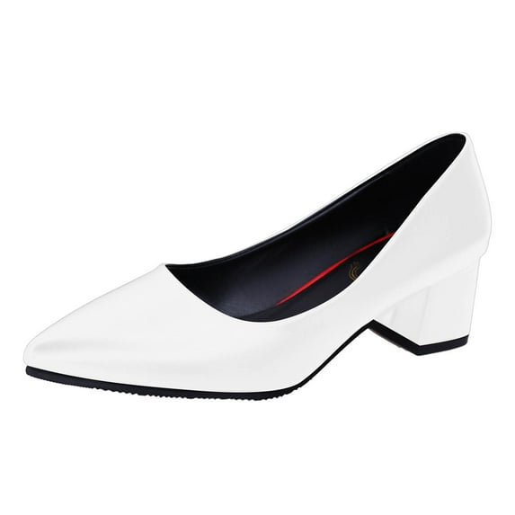 HSMQHJWE Low Heel Pump Shoes Women's Closed Toe Dressy Pump Formal Block Heeld Shoes for Party Wedding Leather White 9