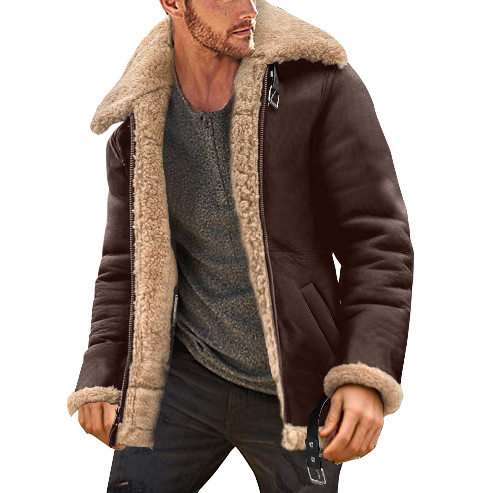 HSMQHJWE Men'S Winter Clothes Cold Weather Jacket For Men Men Autumn And  Winter Plus Size Winter Coat Lapel Collar Long Sleeve Padded Leather Jacket