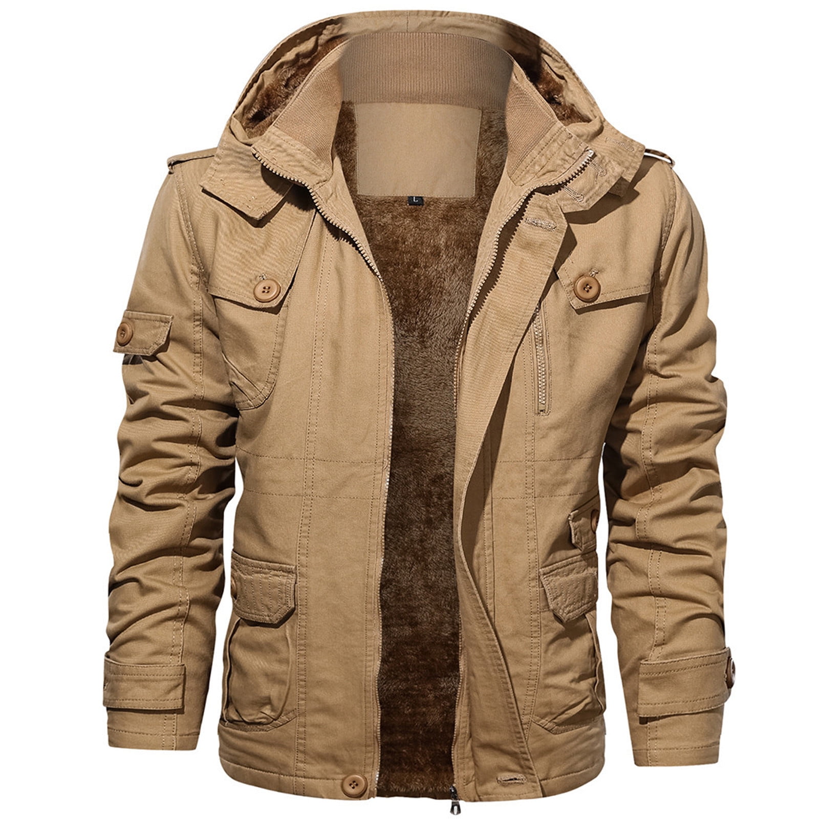 Non-Stretch Warm Zip Up Coat, Men's Hooded Solid Pocket Long Sleeve Casual Lightweight Zipper Pockets Winter Coat Jacket,Down Jacket Men,Temu