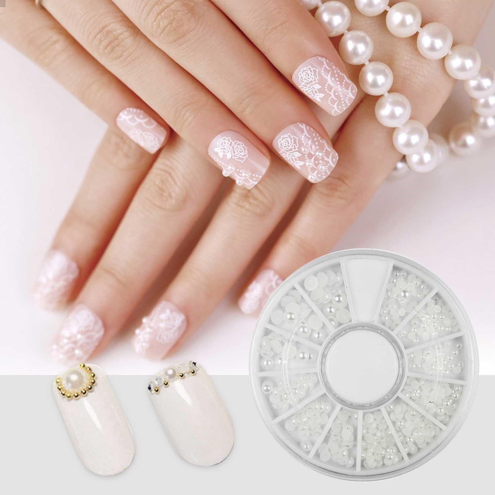 3D Flower Nail Charms, 12Colors 3D Acrylic Flower Nail Rhinestones with  Gold Silver Pearl Caviar Beads Spring Small Flores Nail Art Design for DIY