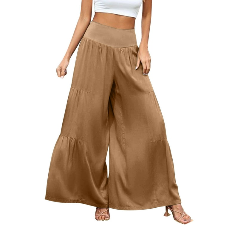 Solid Pocket Loose High Waist Wide Leg Patchwork Bottoms