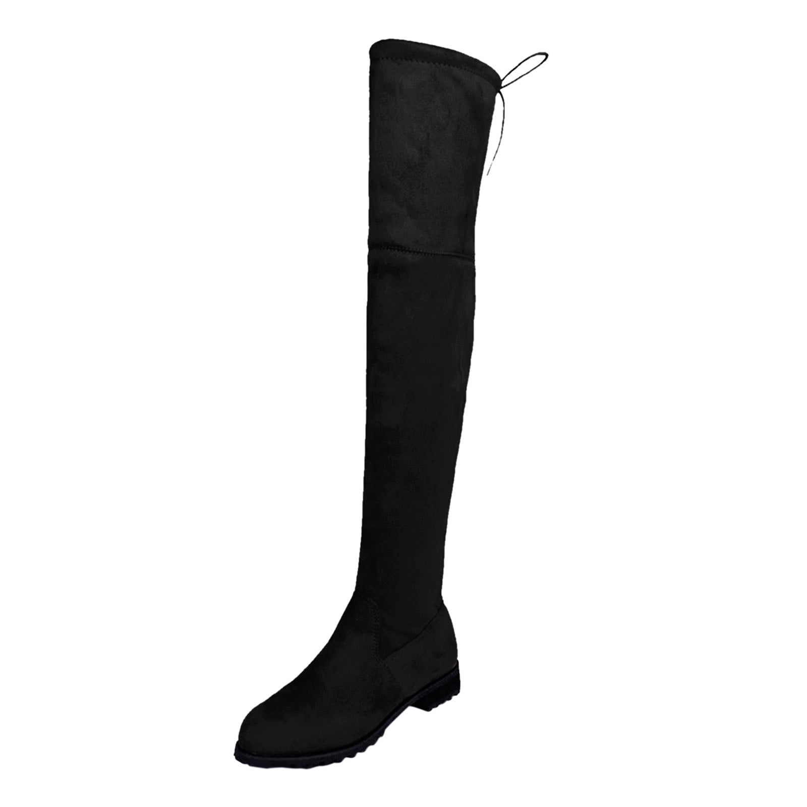 Amazon.com: Shoe'N Tale Women Faux Suede Chunky Heel Stretch Over The Knee  Thigh High Boots(5,Black Pu Mid Heel) : Clothing, Shoes & Jewelry