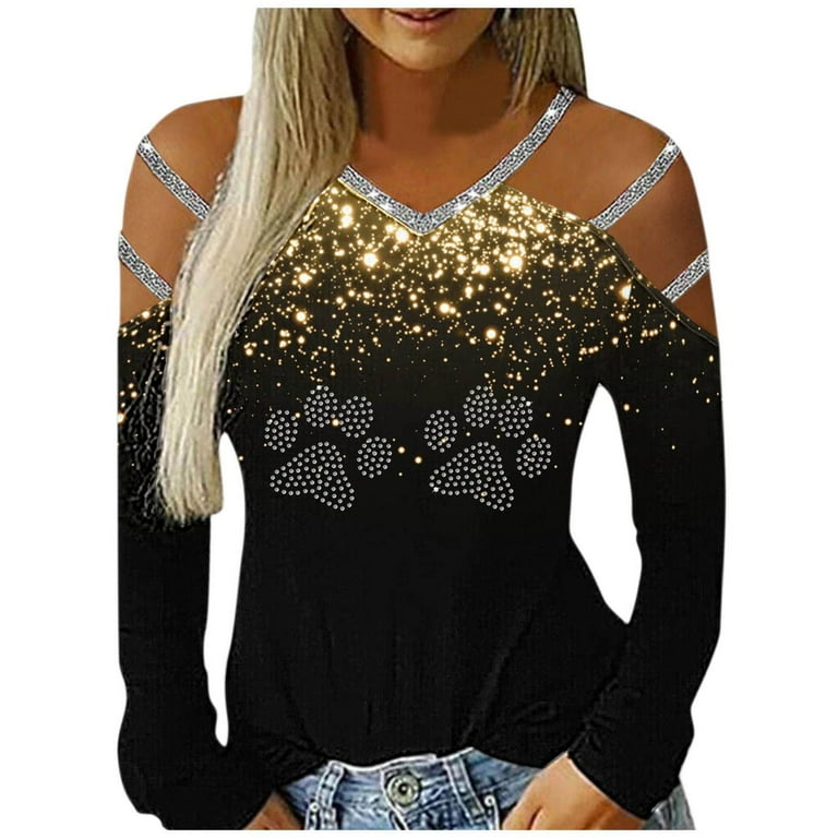 Casual Print Hollowed Out Split Joint Off the Shoulder Tops Casual Print Hollowed Out Split Joint Off the Shoulder Tops