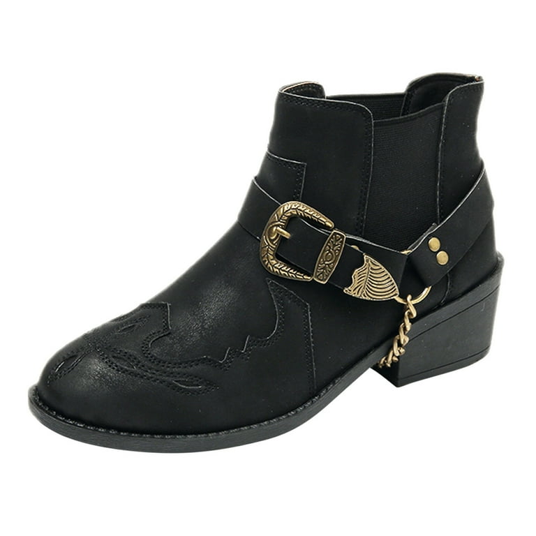 HSMQHJWE Platform Boots White Wide Width Boots For Women Low Heel Fashion Women Solid Color Autumn Thick Sole Square Heels Buckle Strap Short Booties