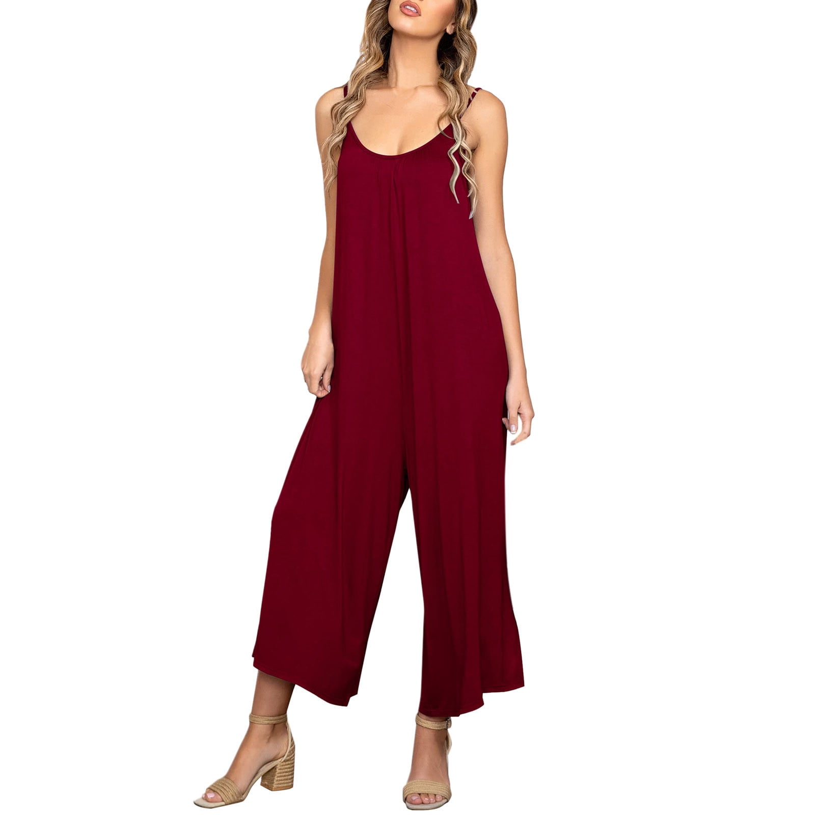 HSMQHJWE Plus Size Jumpsuit Chiffon Overlay Jumpsuit Womens Floral Printed Jumpsuits Casual Sleeveless Spaghetti Strap Rompers Wide Leg Pants With Two