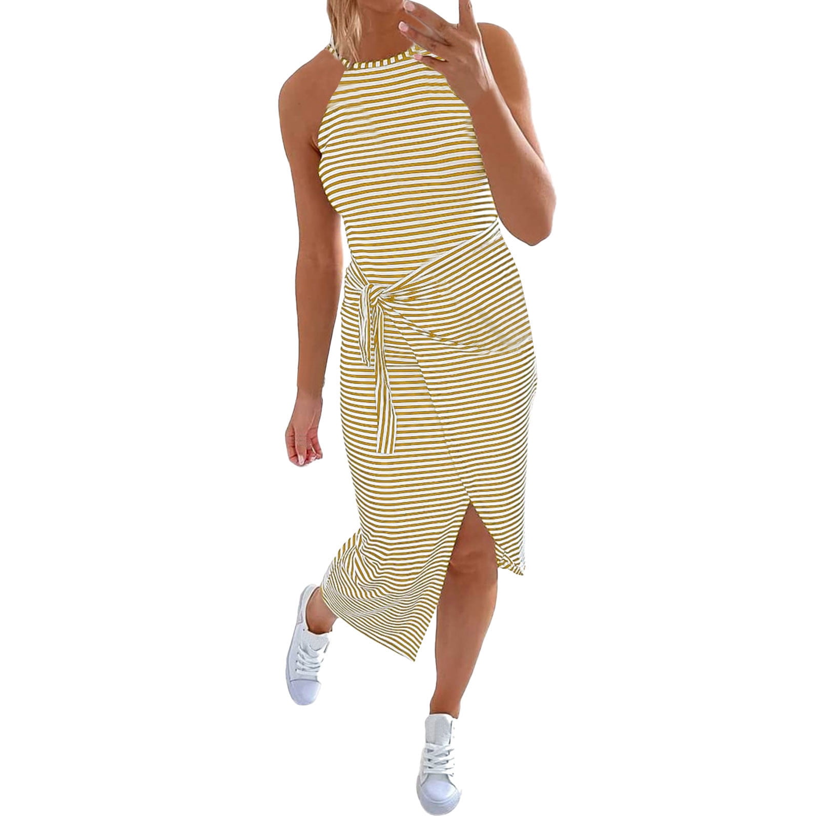 HSMQHJWE Plus Size Sunflower Dress Scoop Neck Summer Dress Women Casual ...