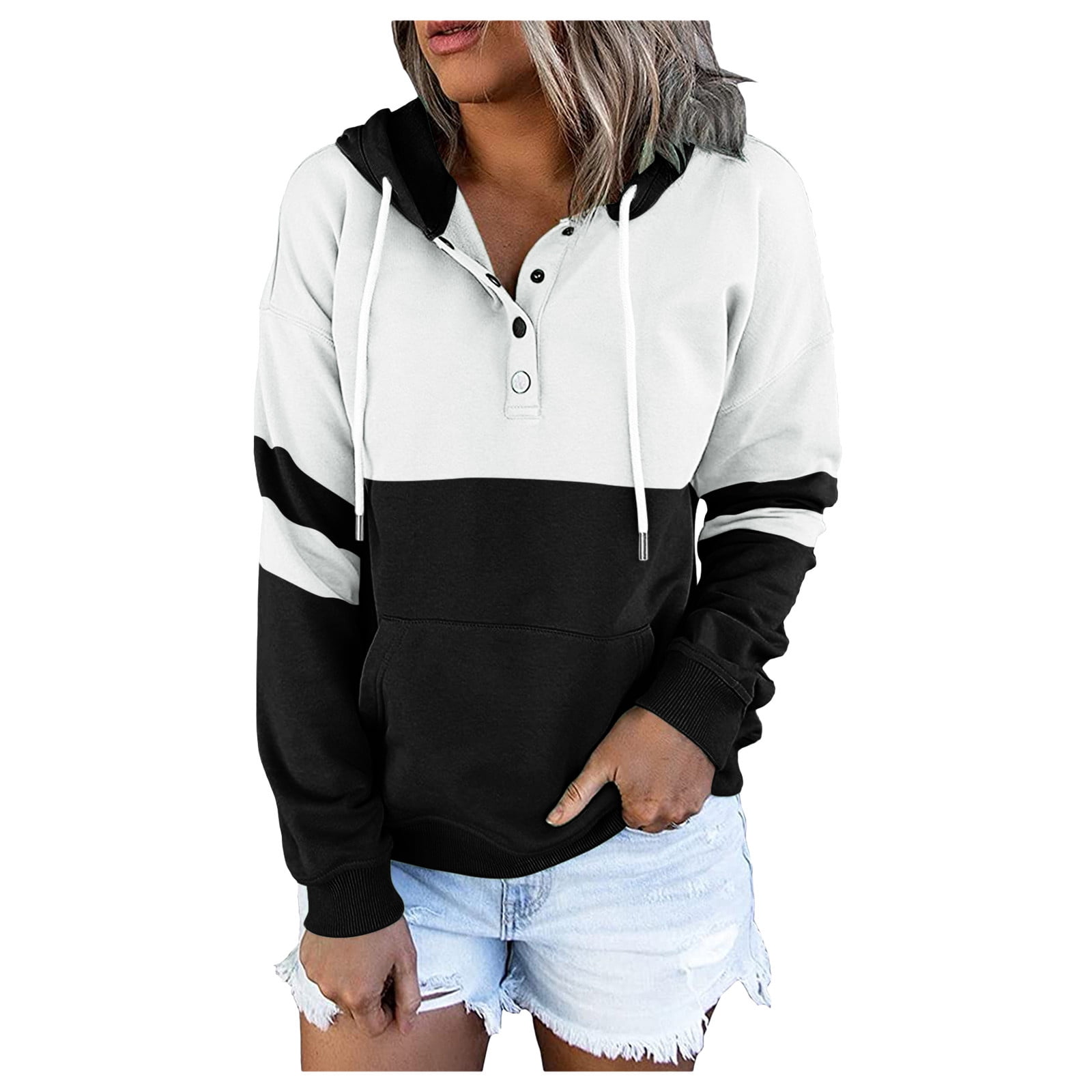 Button neck hoodie sale
