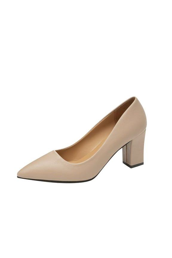 Pointed Toe Block Heel Pumps High Heels for Women Cute Slip On Office Party Dress Bridesmaid Bride Wedding Shoes Brown,7.5)