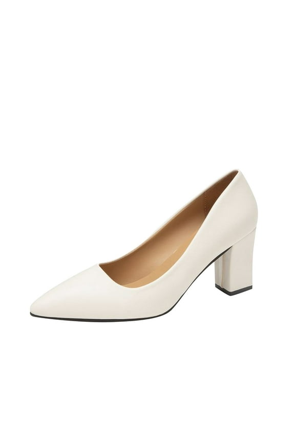 Pointed Toe Block Heel Pumps High Heels for Women Cute Slip On Office Party Dress Bridesmaid Bride Wedding Shoesï¼White,8)