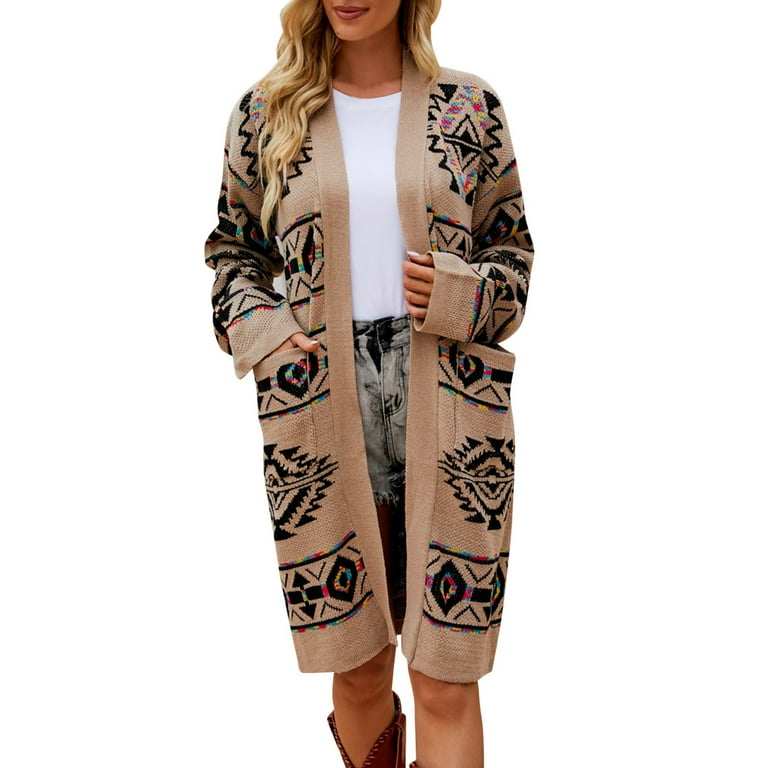 HSMQHJWE Popcorn Cardigans For Women Sweater Plus Size Women Women Overcoat Plus Size Warm Retro Printing Long Sleeve Open Front Winter Fashion