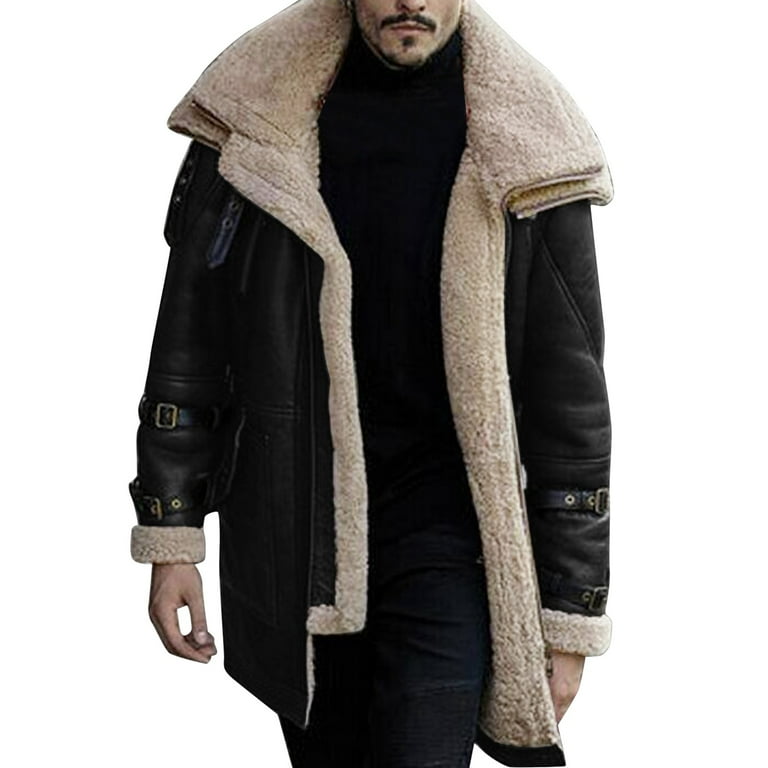 For Quarter Thicken Coat Men Jacket Outwear Men Sleeve Collar Long Jacket Zip Winter Jackets HSMQHJWE Sheepskin Men Lapel Size Leather Padded Coat Vintage Plus Outer Coat