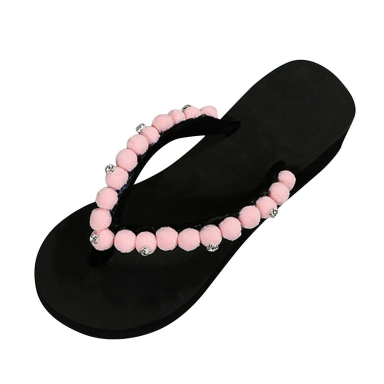 HSMQHJWE Rainbow Flip Flop Sandals For Women Flip Flops For Women With Arch Support Size 12 Women S Summer Hairball Rhinestones Non Slip Home Bathroom Slip On Wedge Beach Open Toe Breathable Sandals