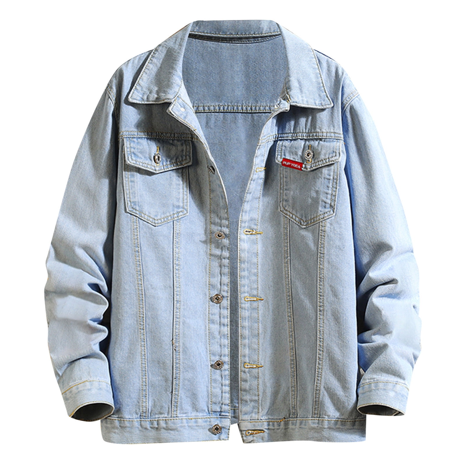 HSMQHJWE Red Jean Jacket Men Light Weigh Jackets Mens Spring And Autumn Fashion Leisure Solid Color Buckle Lapel Denim Jacket Coat Boys Nice Jackets