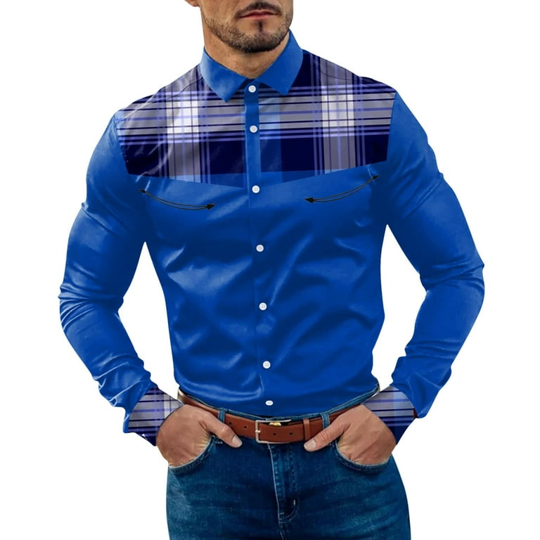 HSMQHJWE Ropa Deportiva Para Hombre Large 1 Mens Fashion Casual Plaid  Patchwork Color Block Lapel Button Long Sleeve Shirt Long Neck Tops Men