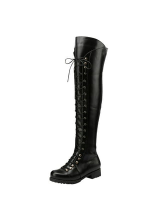 Womens Platform Knee High Gothic Boots Wide Calf Ladies Goth Punk Shoes  Faux Leather Boots Wedge Heel Lolita Shoes Calf Boots Motorcycle Combat  Buckle