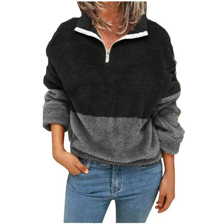 HSMQHJWE Soccer Mom Sweatshirts For Women Clothes Girls13 14 Teen Women S Winter Fashion Color Blocked Outerwear Casual Plush Pullover Turtleneck