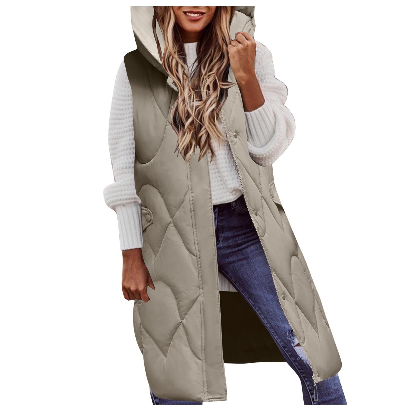 Noarlalf Womens Winter Coats, Fleece Jacket Women, Women's Solid Color  Sleeveless Short Cotton Jacket with Cotton Zipper Pocket Vest Jacket Vests  for