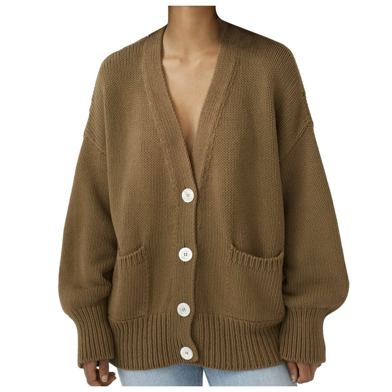 HSMQHJWE Tan Open Front Cardigan For Women Pretty Tonight Sweaters Ladies Fashion Solid Color Medium Long Sleeve V Neck Knit Pocket Cardigan Sweater Zipper Cardigan Sweater Walmart