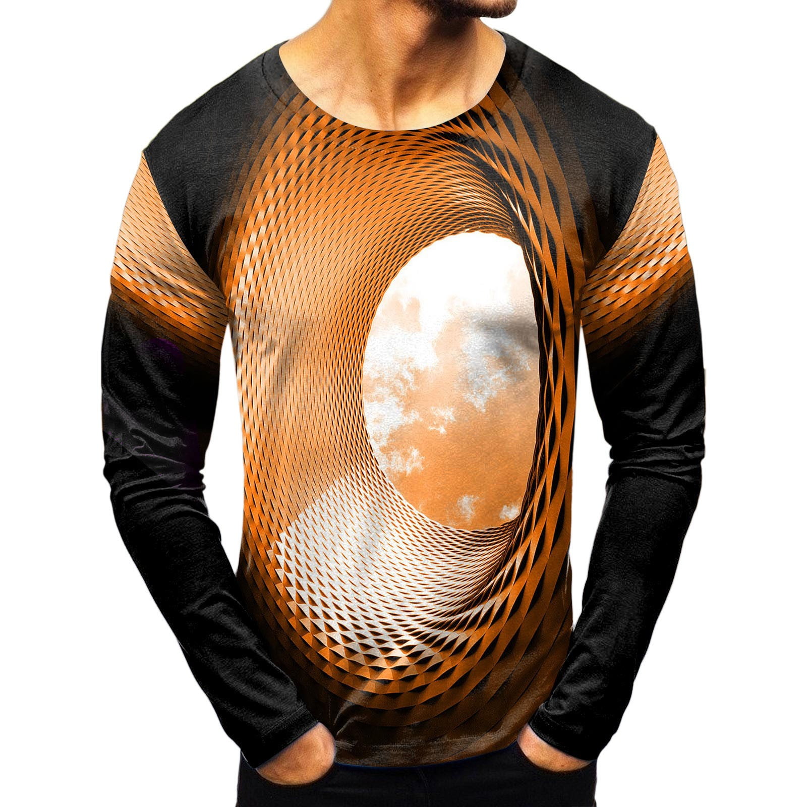 Red Compression Shirts For Men Mens Fashion Casual Sports Abstract Digital  Printing Round Neck T Shirt Long Sleeve Top