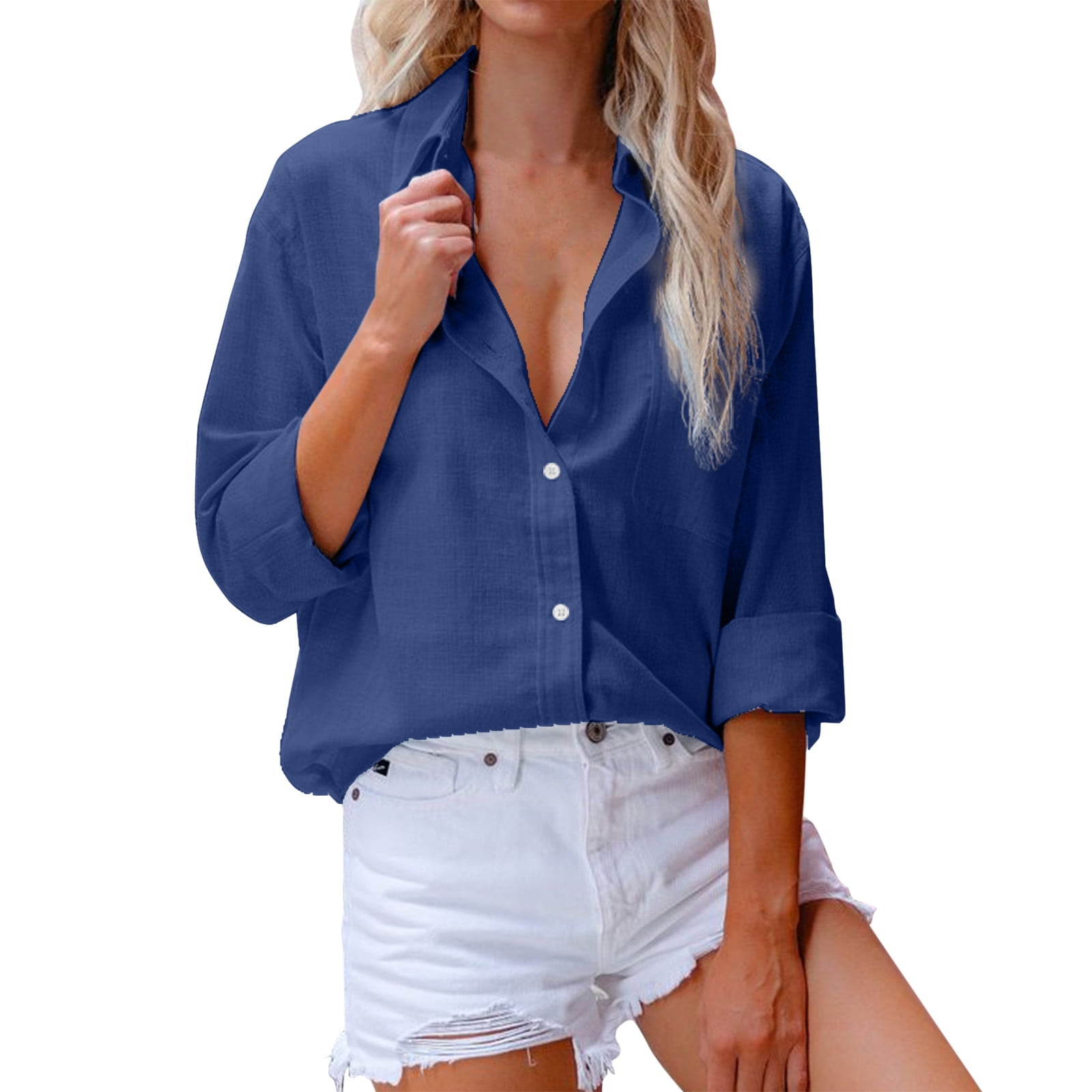 Hsmqhjwe Same Day Delivery Items Prime Clothes Cotton Spandex Long Sleeve Women's TopL-4XL Size O-Neck Shirts Blouse Plus Flowy Summer Tunic Short