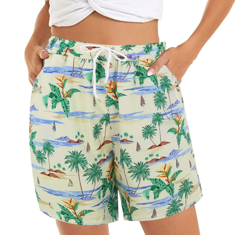 HSMQHJWE Tight Shorts Womens Dressy Shorts Women'S Casual Shorts Summer  Comfy Beach Shorts Elastic Waist Floral Print With 2 Pockets Daisy Shorts  For