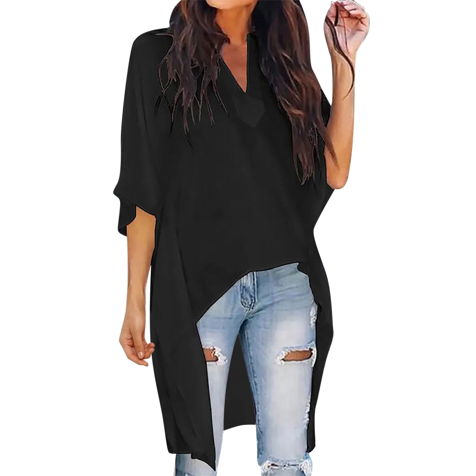 YiHWEI T-shirt women's oversize tops with V-neck tunic tops for women to  wear with leggings, V-neck t-shirts, t-shirts, t-shirts, tunic, summer tops  for women : : Fashion