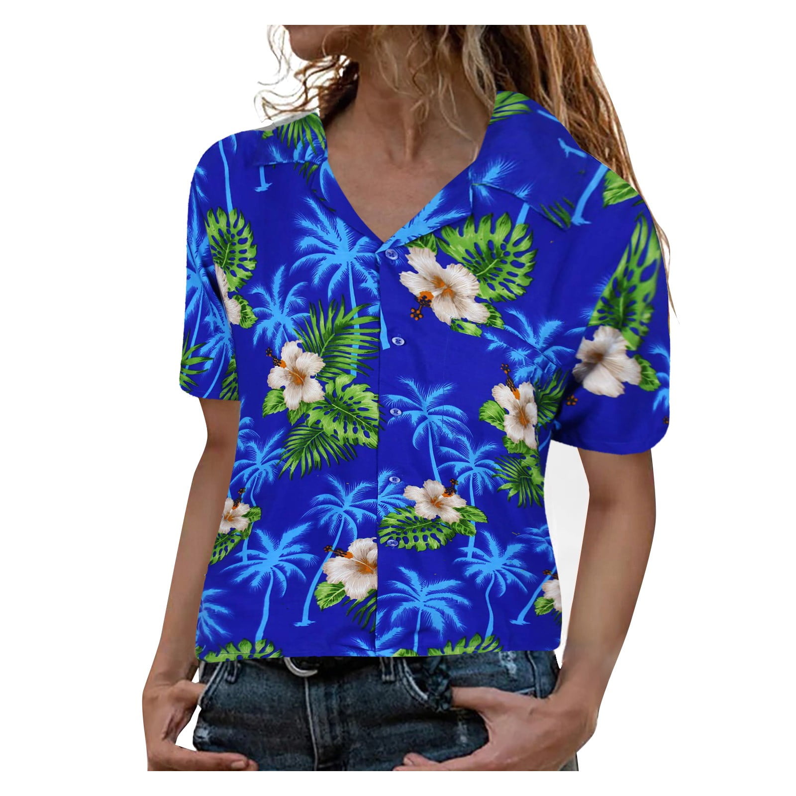 HSMQHJWE Soft Shirts For Women Fall For Women Women'S Funky Hawaiian Shirts  Blouse Frontpocket Leave Flower Print Fashion Elegant Button Casual Top  Light Long Sleeve T Shirts Women 