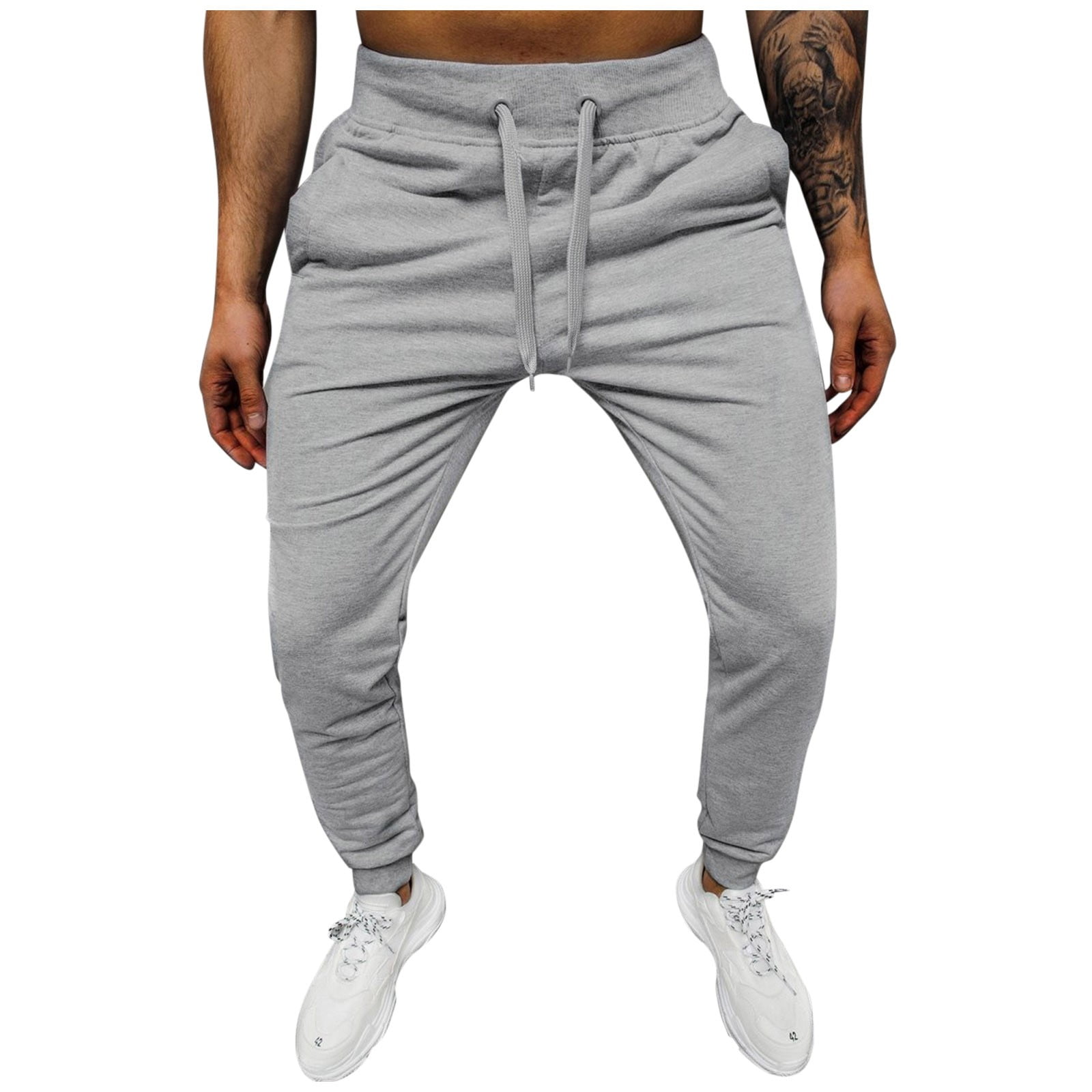 JDEFEG Mens Pants Poplin Pants Male Casual Solid Loose Pants Elastic Waist  Pocket Splice Pant Trousers Pants for Men Workout Pants for Men