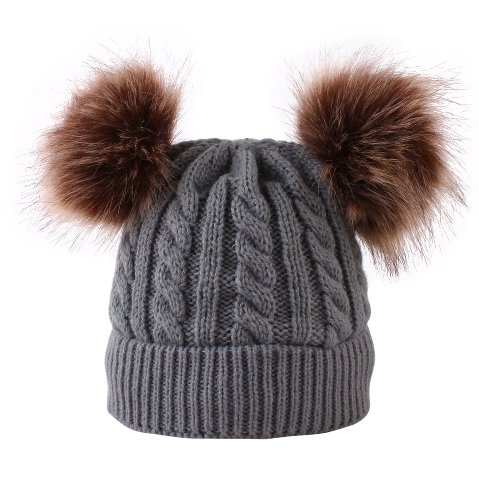 15CM Fox Fur Ball Hat Knitted Real Big Raccoon Pom Pom Beannie