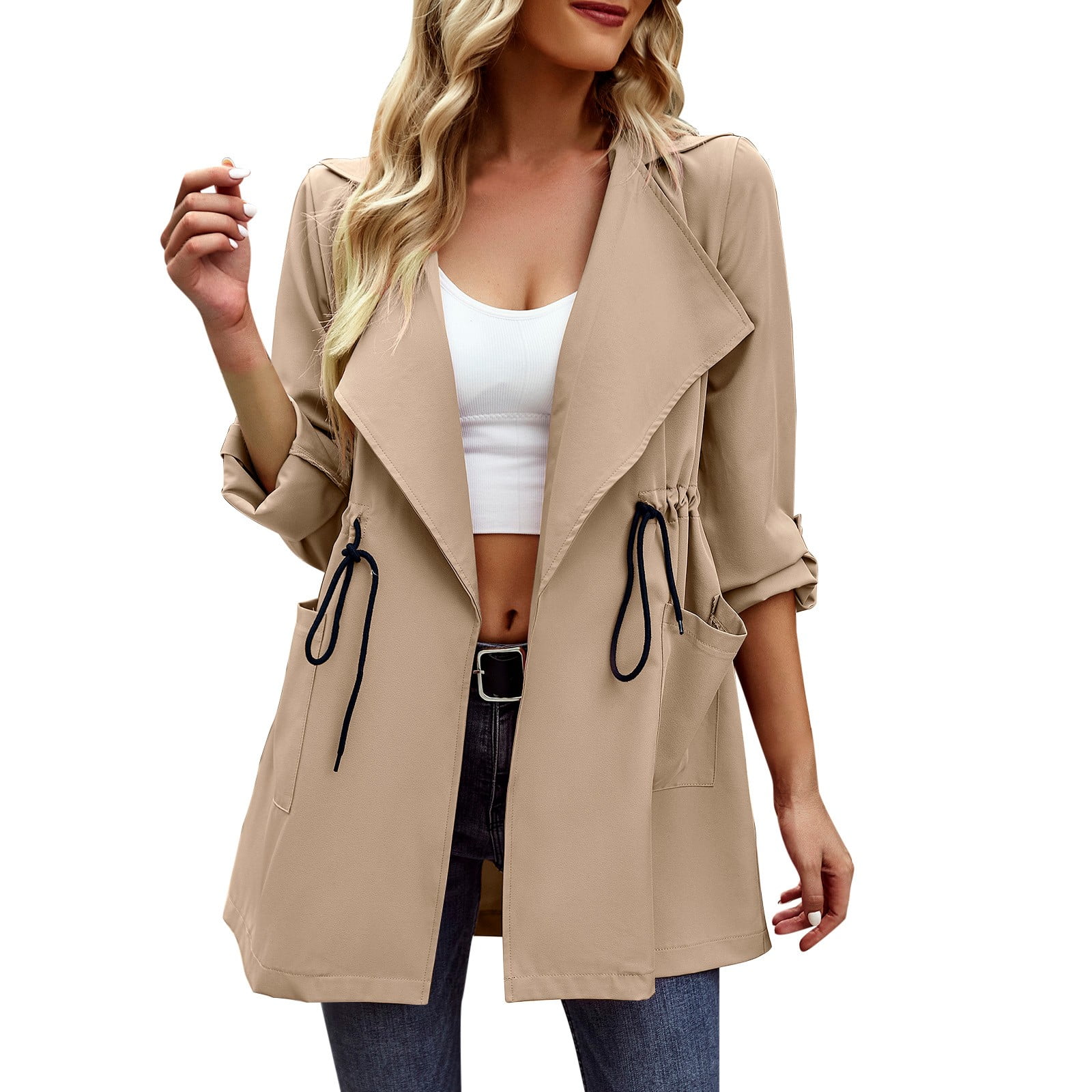 Olyvenn Young Girls Hoodless Casual Outwear Coats Womens Color Long Sleeve  Temperament Tassel Coat Women's Deerskin Fleece Buckle Free Mid Length Tank  Vest Coat Green 10 