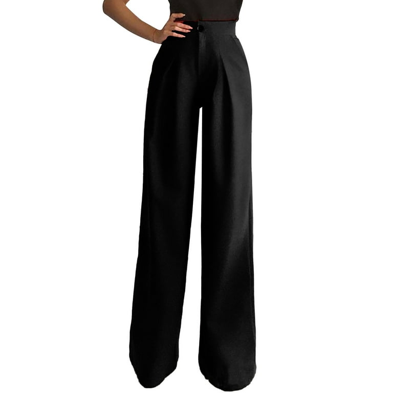  XIALON Women's Dress Wide Band Waist Zip Back Pants (Color :  Black, Size : Small) : Clothing, Shoes & Jewelry