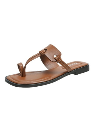 Sandals for Women Solid Color Leather Open Toe Ankle Buckle Flat Sandals  Lace up Casual Sandal Women Shoes Comfort Wide Feet Thong Summer Outdoor  T-Strap Slip on slippers silver men P43-Brown, P43-brown