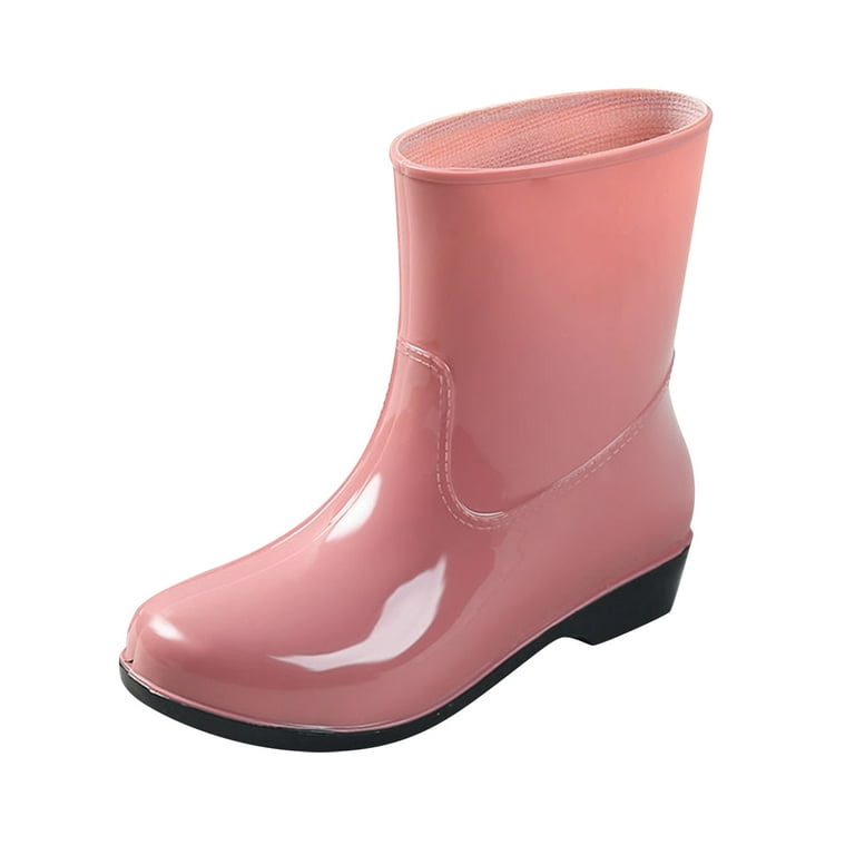 Pure Pink Ankle Rubber Boots for Women Waterproof Gardening TPE