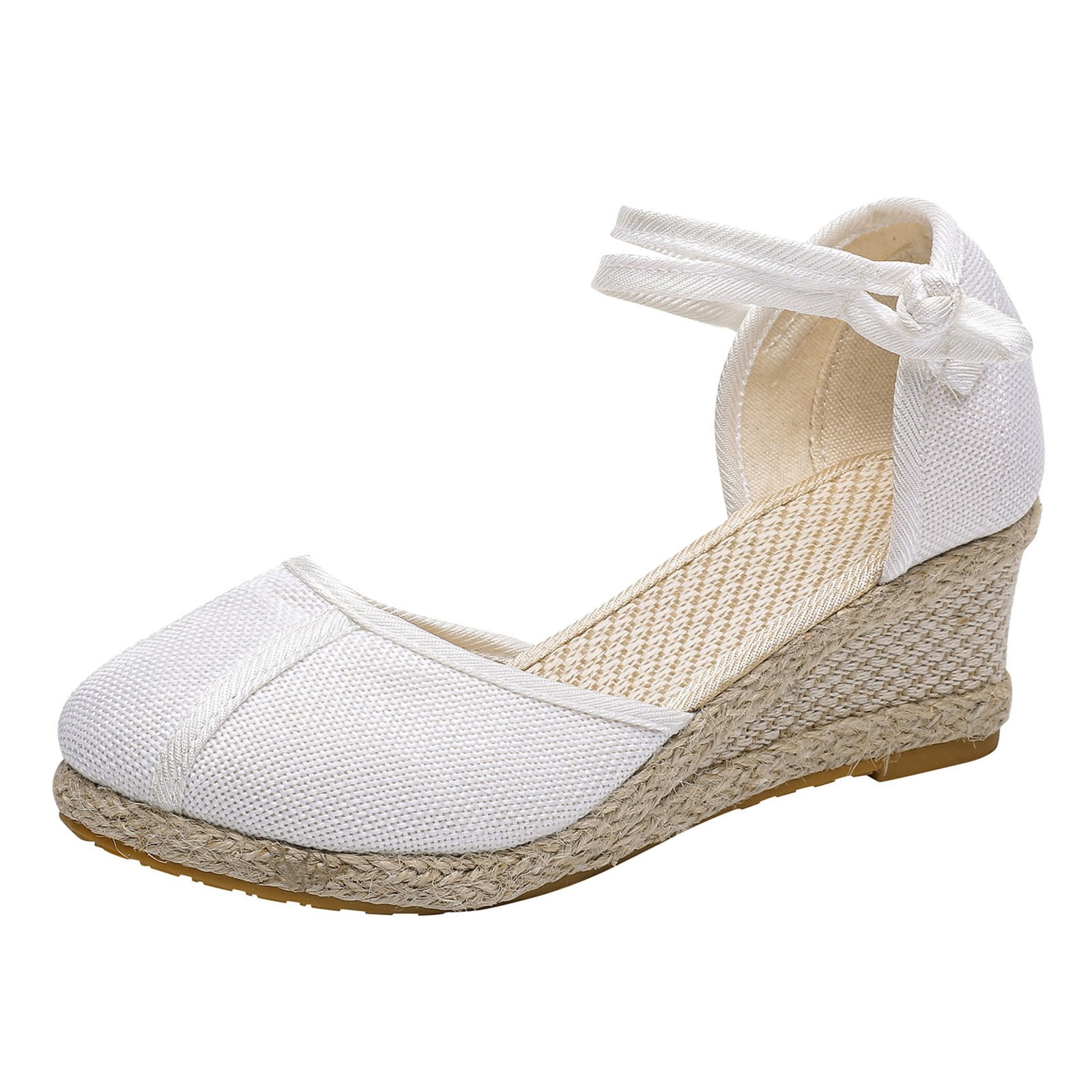 HSMQHJWE Women's Espadrilles Wedge Sandals Cap Toe Ankle Strap