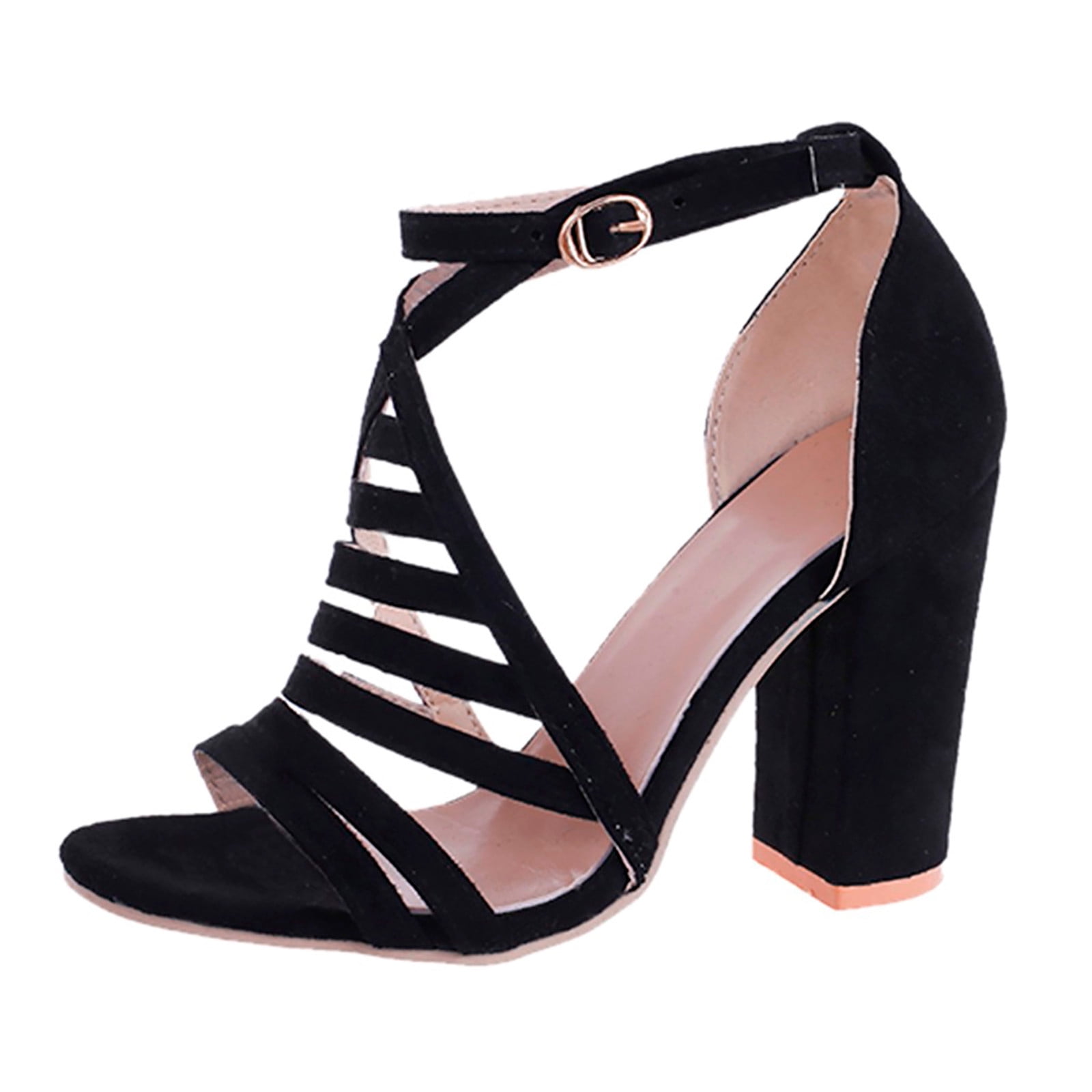 HSMQHJWE Womens Black Heels Open Toe Shoes High Heel Sandals