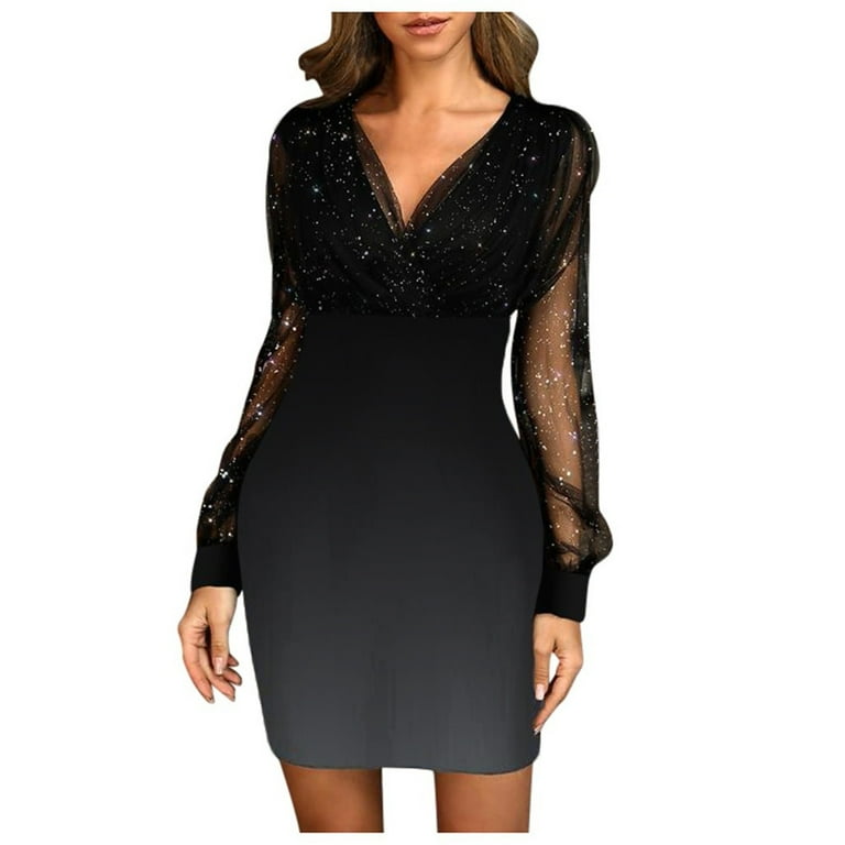 Black Long Sleeve Sequin Mesh Elegant Dress Black Long Sleeve Sequin Mesh Elegant Dress