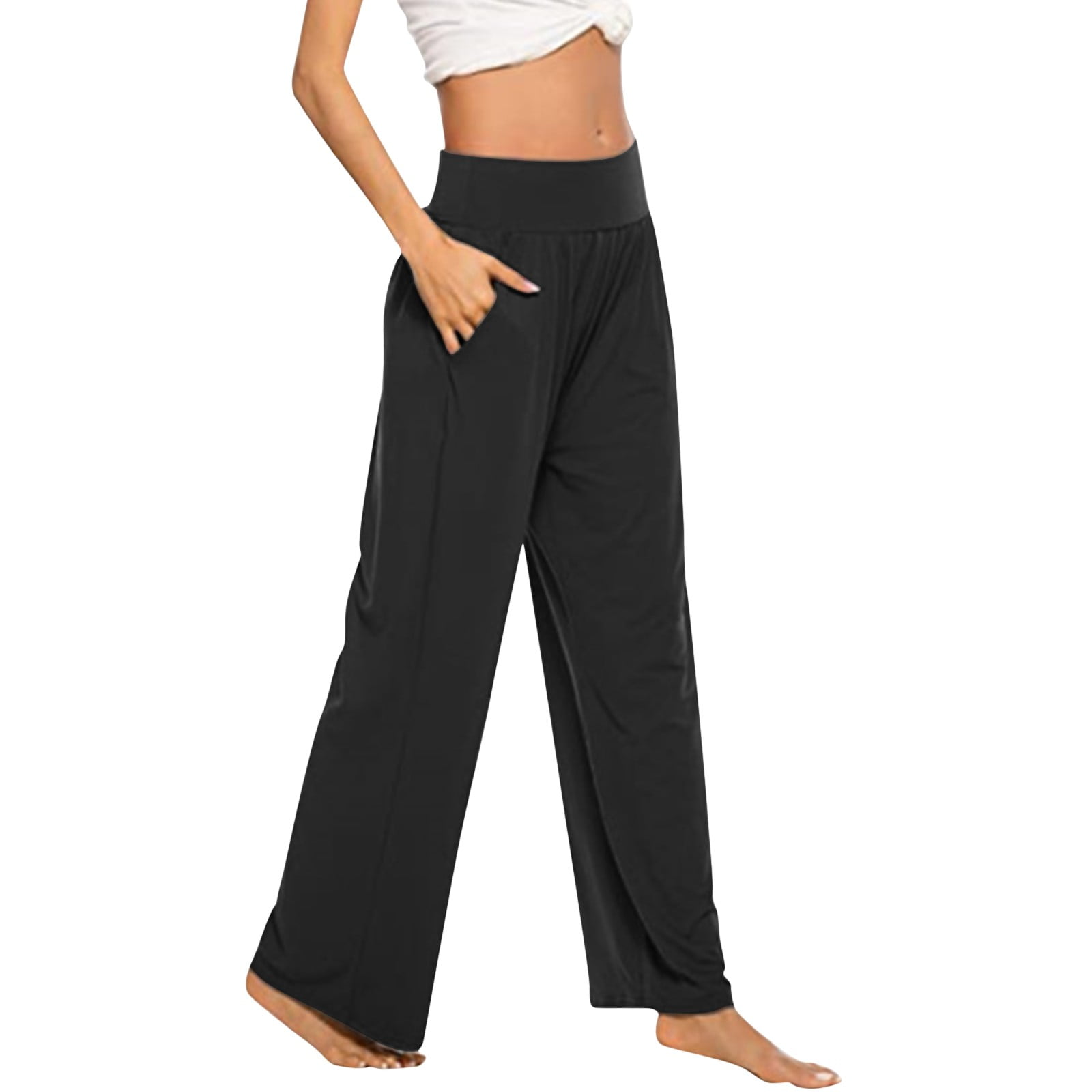 Haowind Joggers for Women with Pockets Elastic Waist Workout Sport Gym Pants  Comfy Lounge Yoga Running Pants Medium Black01